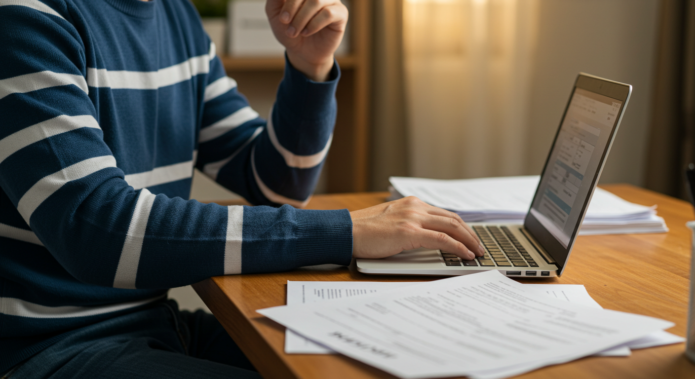 (c) AI Generated. A person filling an online form.